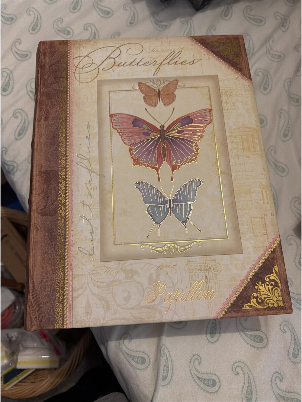 Punch Studio Butterfly Faux Book Decorative Box Storage Keepsake 13.5”x 11”x 5"